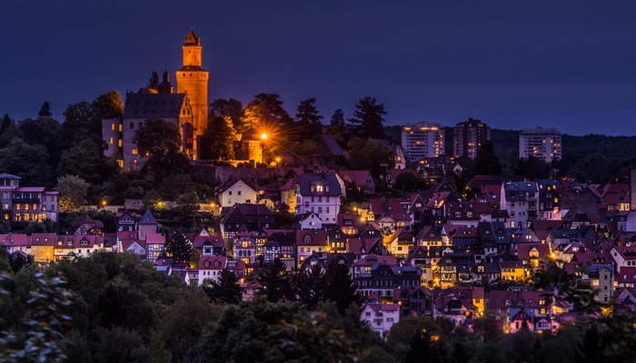 Kronberg Castle and town at night, Germany