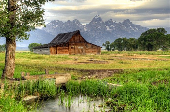 Barn and Mountains in Grand Teton National Park