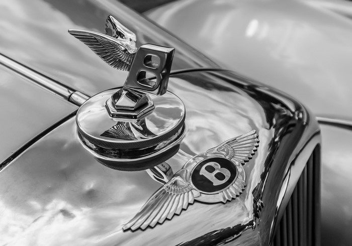 Bentley Flying B hood ornament on a vintage car