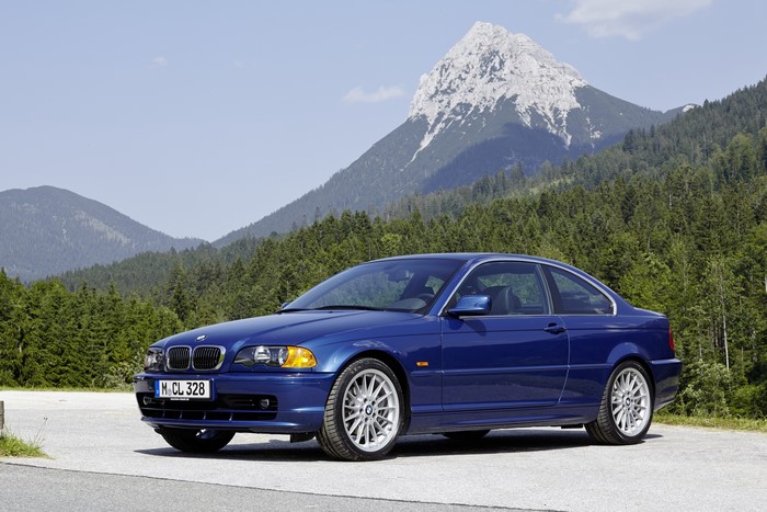 Blue 1999 BMW 328 E46 Coupe in Mountains