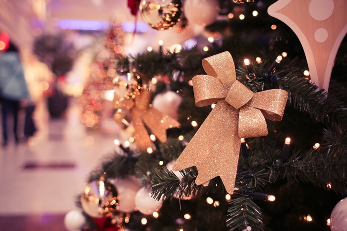 Christmas tree with ornaments and lights