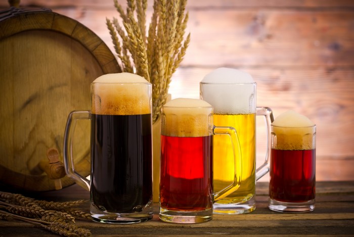 Beer Mugs with Wheat and Barrel