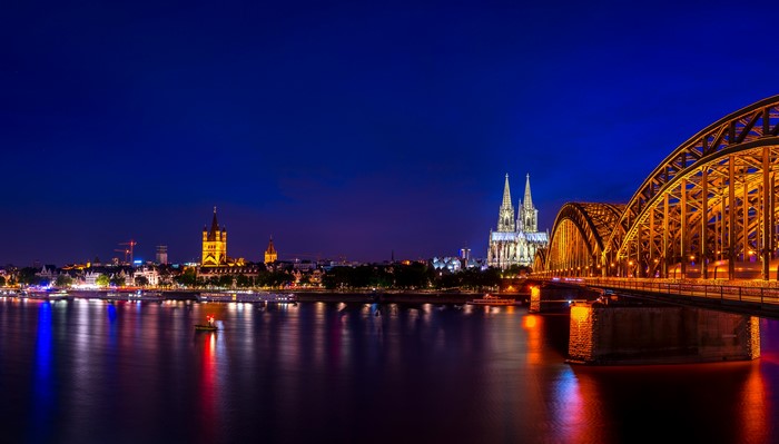 Cologne Cathedral and Hohenzollern Bridge at night