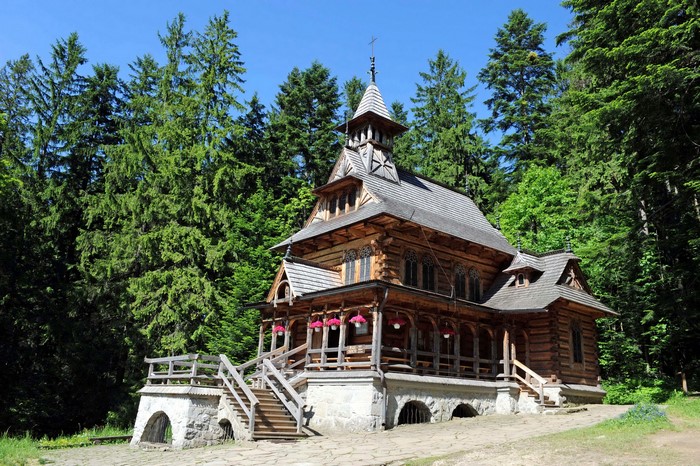 Wooden church in a forest in Zakopane, Poland