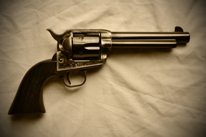 Close-up of a vintage revolver pistol