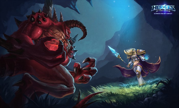 Jaina Proudmoore from Heroes of the Storm fighting Diablo