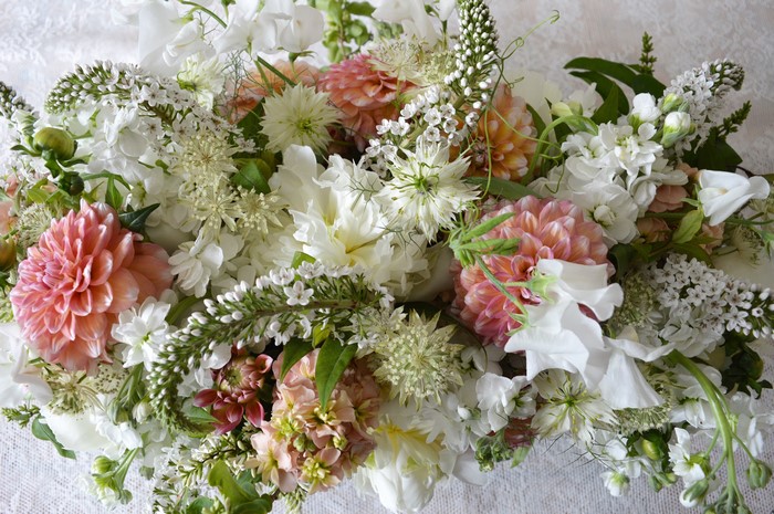 Bouquets of Dahlias and Matthiola