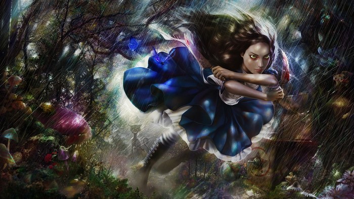 Alice from Alice: Madness Returns in a forest