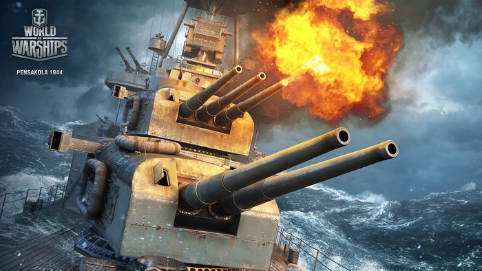 Pensacola 1944 World of Warships firing cannons