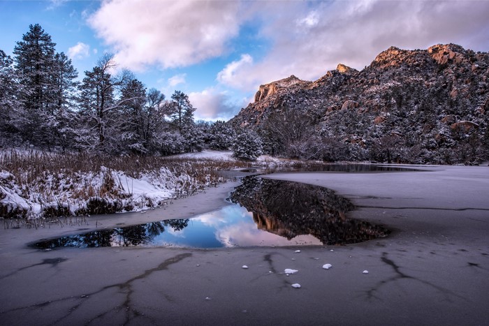 Winter Landscape with Mountains and Frozen Lake in Prescott, Arizona