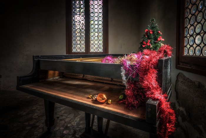 Christmas decorated grand piano