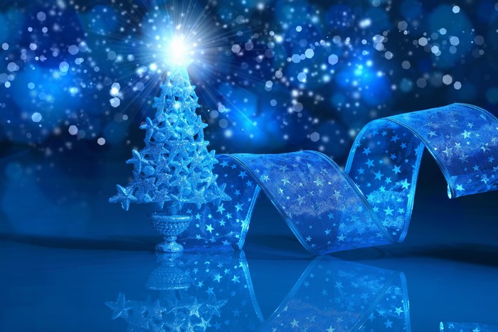 Blue Christmas Tree and Ribbon with Stars