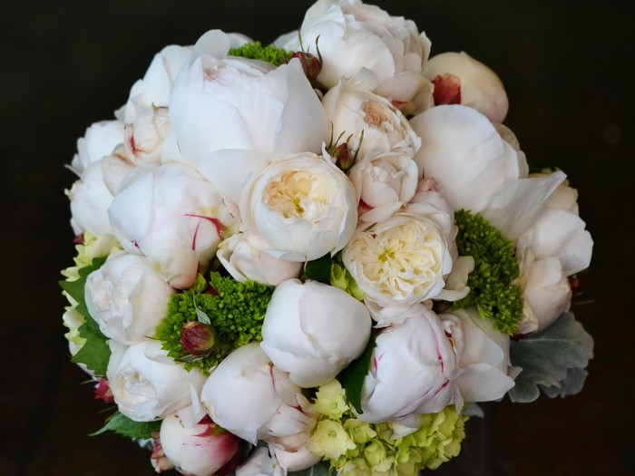 White Peony and Rose Bouquet with Green Accents