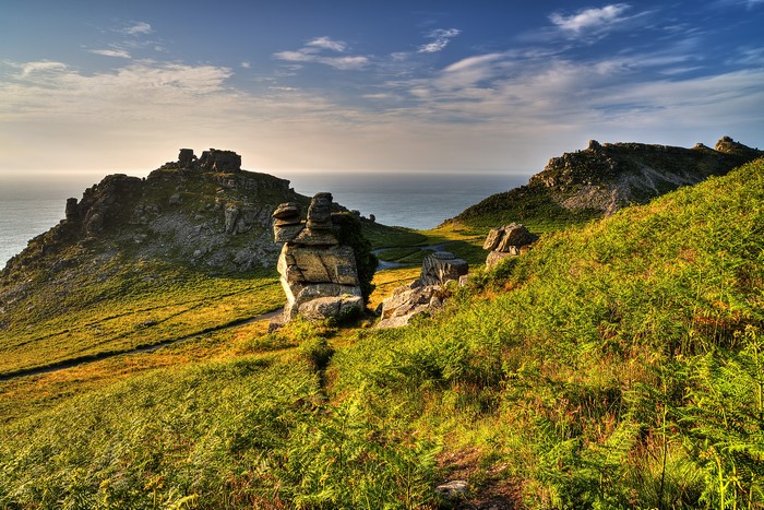Rocky Coastline with Ocean and Sky in Exmoor National Park
