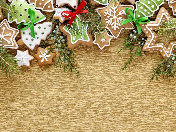 Christmas gingerbread cookies with pine branches