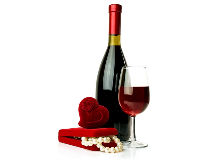 Bottle of Wine, Wine Glass, and Jewelry Box