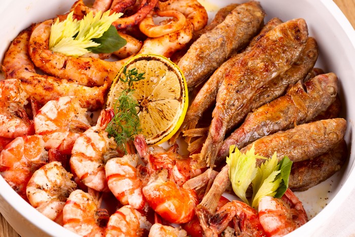 Seafood Platter with Shrimp, Fish, and Lemon