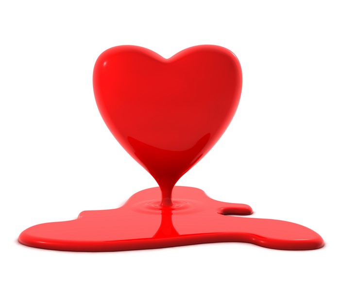 Red Heart Melting on White Background