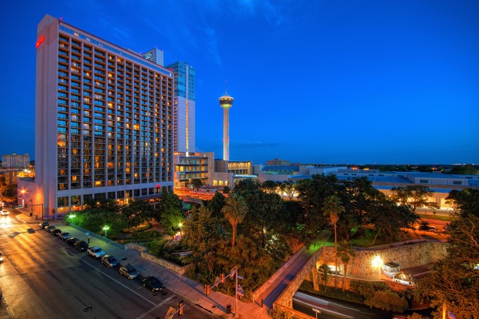 San Antonio Riverwalk at Night with Tower of the Americas