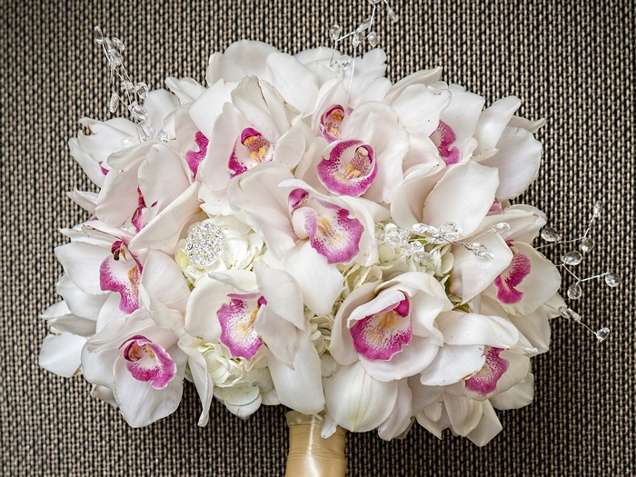 White Orchid Bouquet with Crystal Embellishments