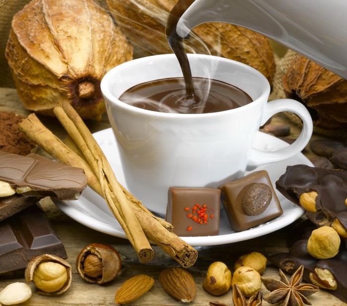 Hot Chocolate with Chocolate, Nuts, and Cinnamon