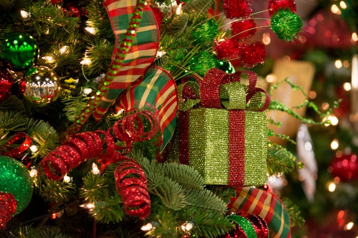 Christmas Tree Decorations with Ornaments and Gifts
