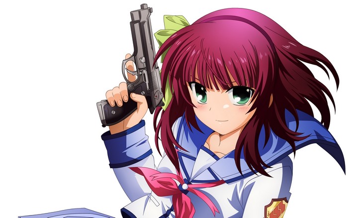 Yui from Angel Beats! holding a pistol