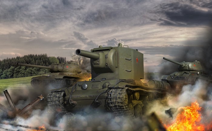 KV-2 tanks in a battle scene