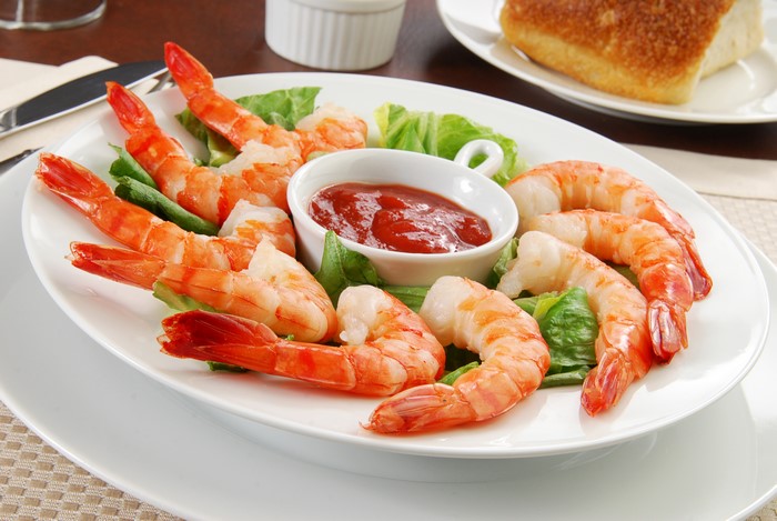 Shrimp Cocktail with Ketchup and Bread