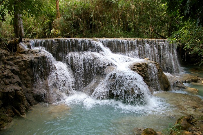 Kuang Si Falls Laos Tropics Waterfall