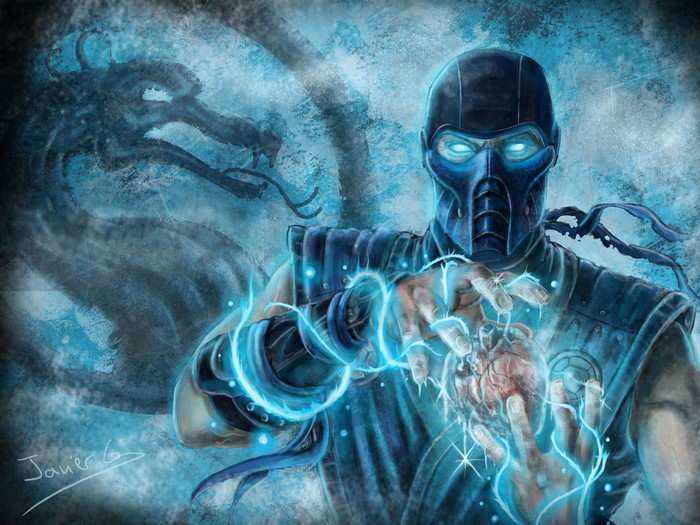 Sub-Zero from Mortal Kombat with a dragon silhouette