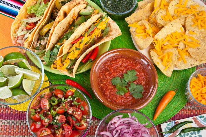 Mexican Tacos with Salsa, Chips, and Limes