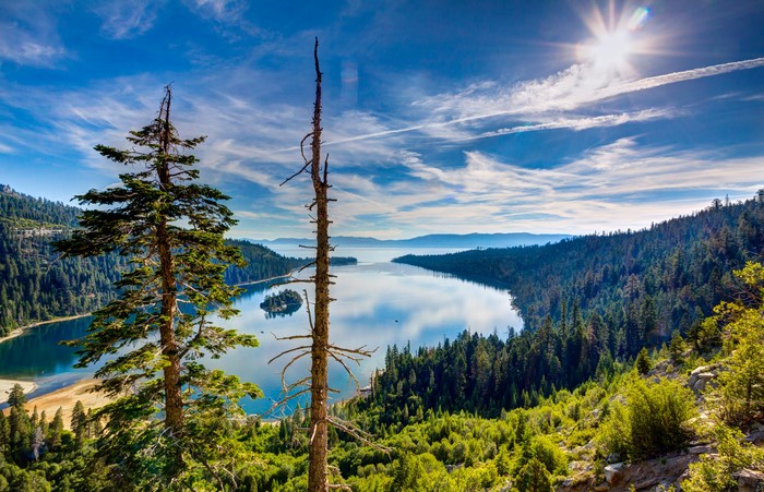 Lake Tahoe with Trees and Sun Rays