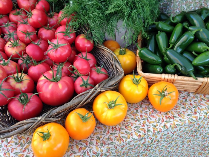 Tomatoes and Jalapenos at a Market