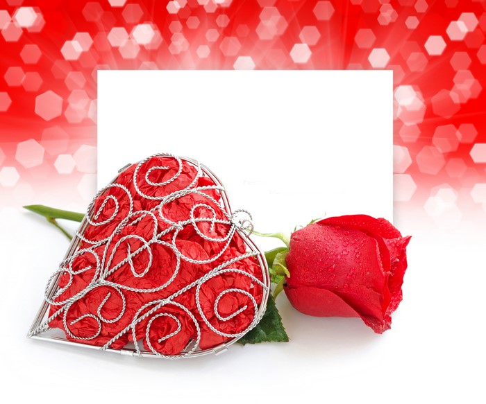 Valentine's Day Red Rose and Heart Greeting Card Template