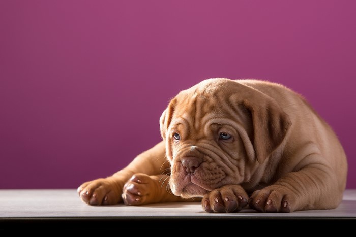 Dogue de Bordeaux puppy lying down