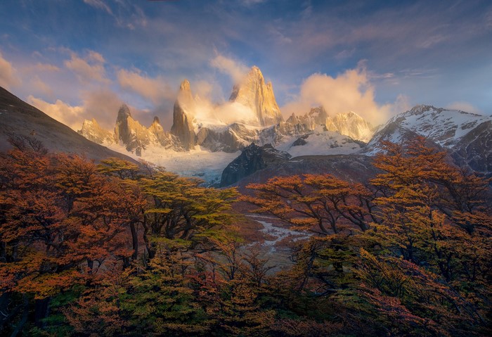 Fitz Roy Mountains in Patagonia during Autumn