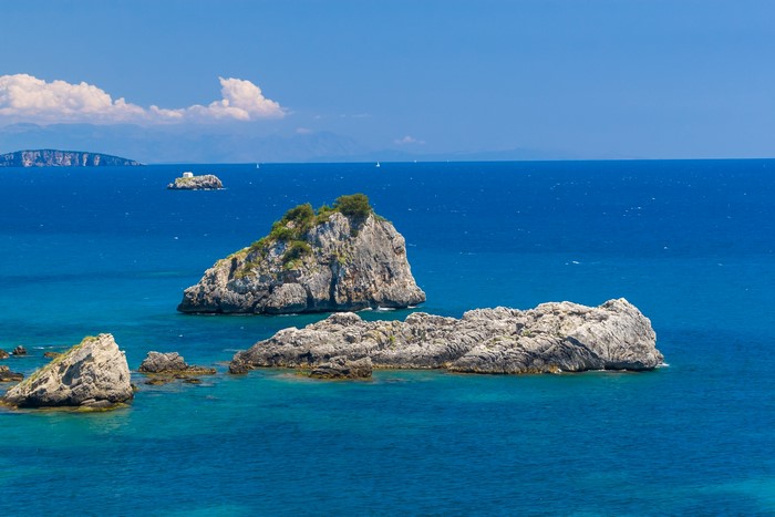 Rocky islands in the sea near Parga, Greece