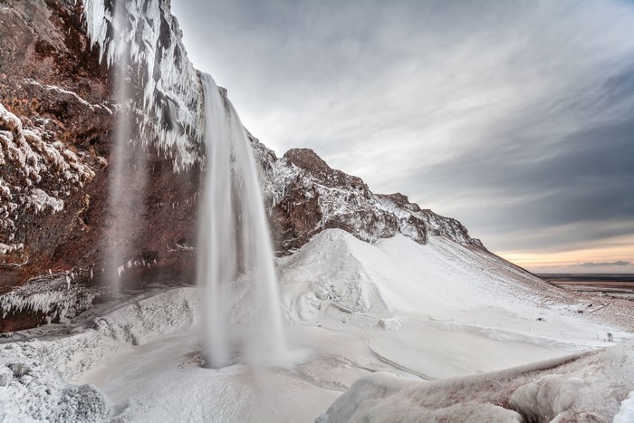 Seljalandsfoss Waterfall in Iceland during Winter