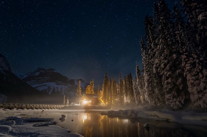 Winter night at Emerald Lake, Canada