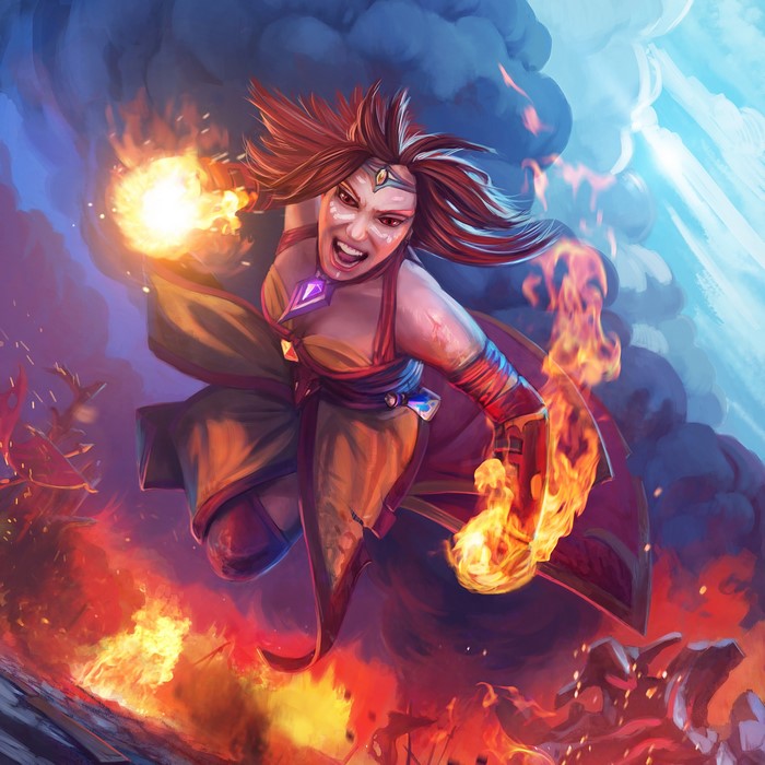 Lina from DOTA 2 casting fire spells