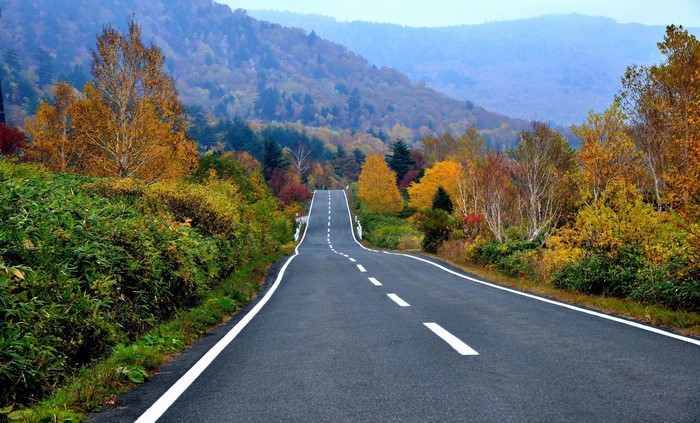 Road through autumn mountains