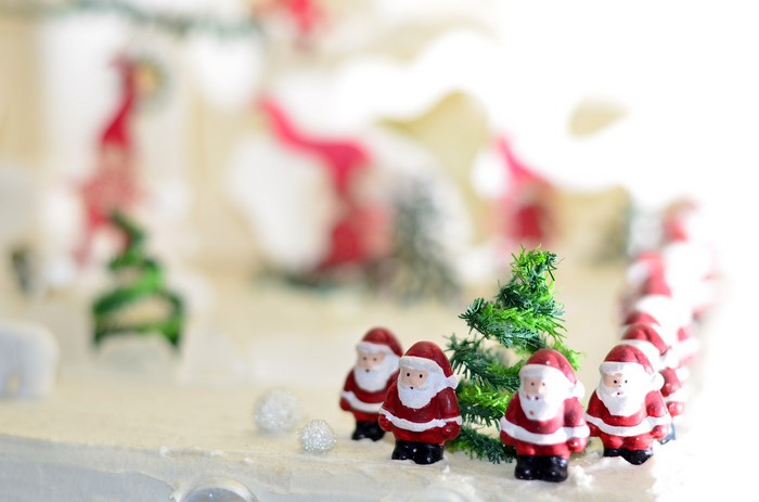 Miniature Santa Clauses and Christmas Trees