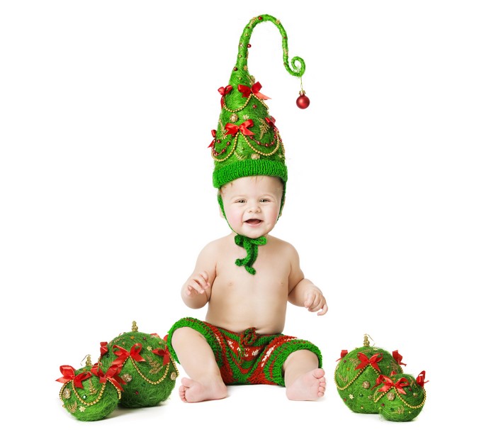Baby in Christmas Elf Hat and Shorts