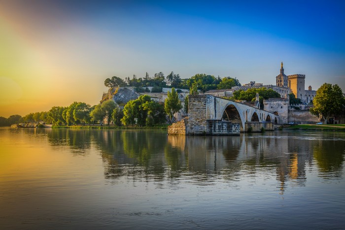 Pont d'Avignon and Palais des Papes over the Rhone River