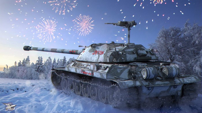 IS-7 Tank in Winter with Fireworks