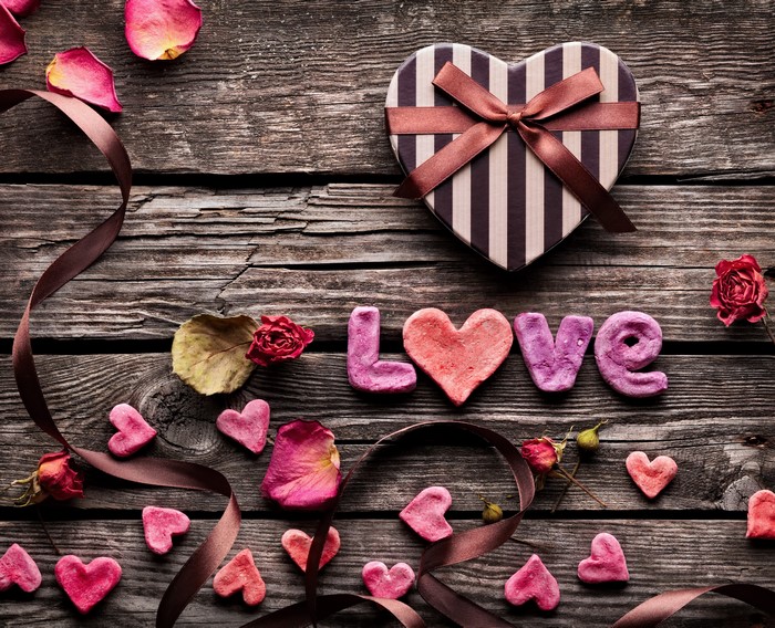 Valentine's Day Love Gift with Rose Petals and Hearts