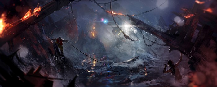 Lara Croft from Tomb Raider in a shipwreck