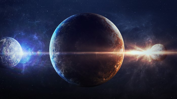 Planets in space with nebula and stars