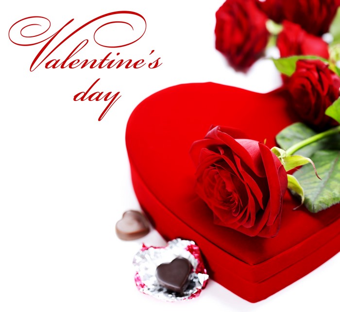 Valentine's Day heart box with roses and chocolates